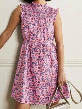 Boden Pink Floral Cotton Sleeveless Smocked Mini Dress